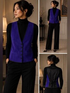 Vintage Diane Von Furstenberg purple blue suede vest